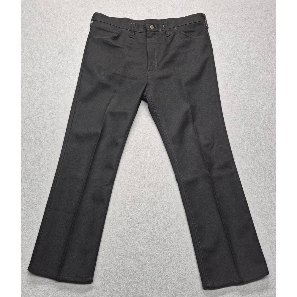 Wrangler Pants Mens 38x30 Black Wrancher Dress Jeans Bootcut Flat Front USA made